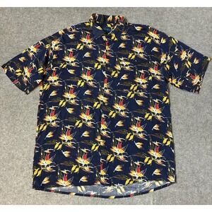 Vintage Towncraft Hawaiian Loop Collar Camp Shirt Rayon Mens M Floral 90s AOP